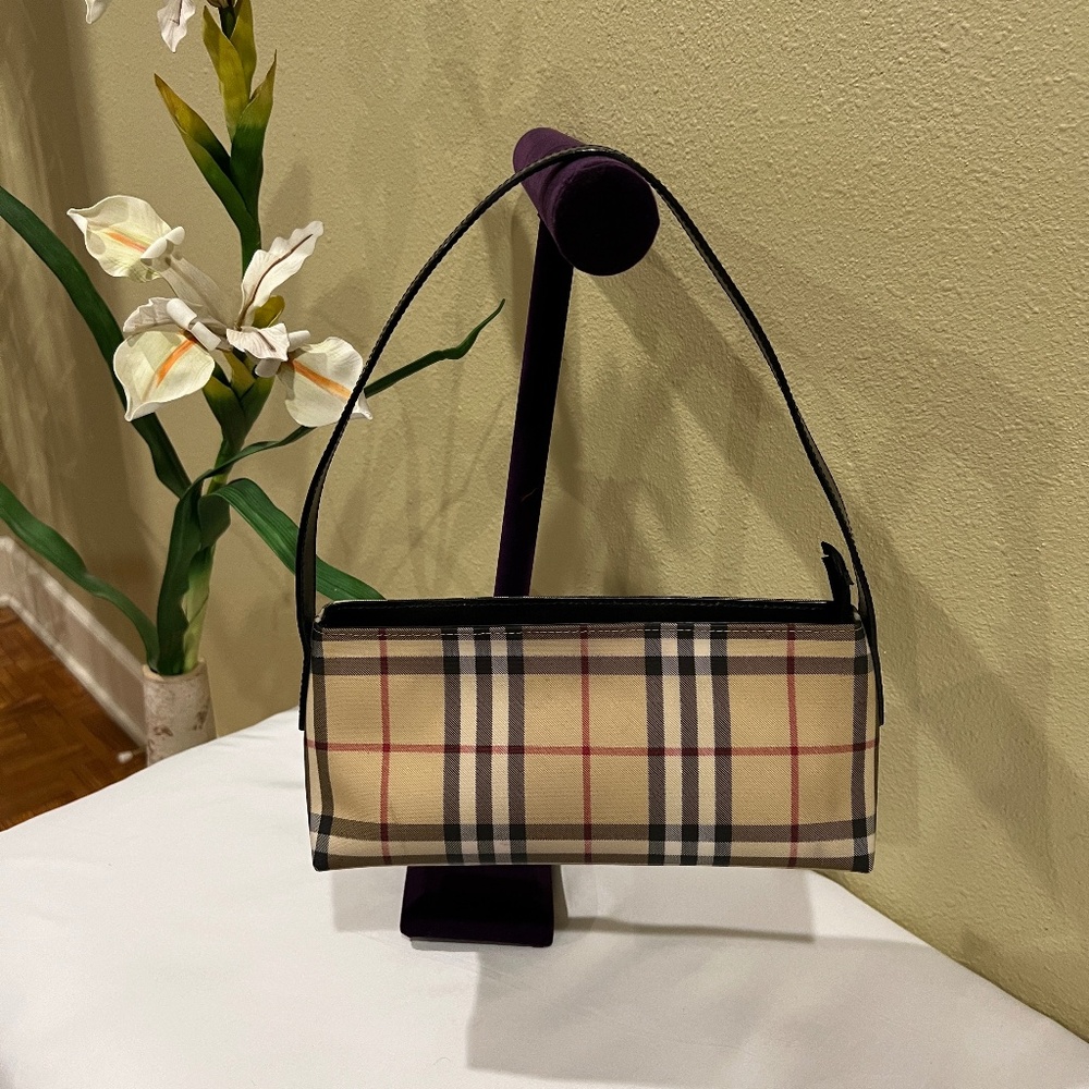 BURBERRY London Nova Check Coated Canvas Shoulder Bag  BlackTan